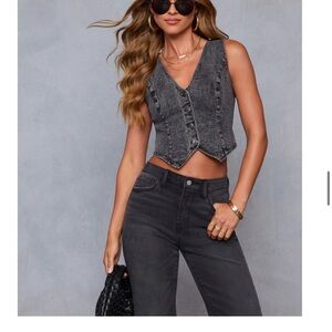 Vici Washed Black Denim Button Vest